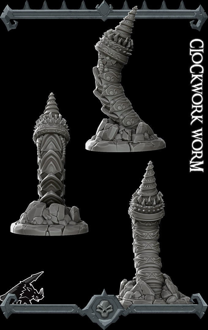 CLOCKWORK WORM - Miniature | All Sizes | Dungeons and Dragons | Pathfinder | War Gaming