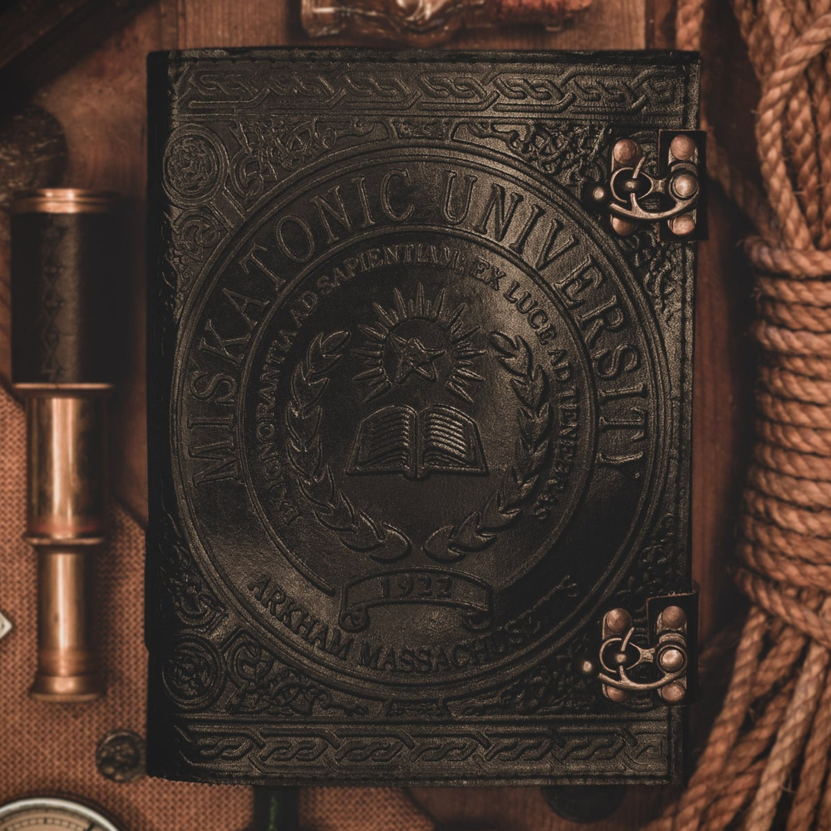 Miskatonic University Black Real Leather Notebook Journal Sketchbook Arkham Horror LCG Campaign Log