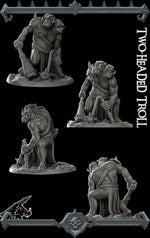 TWO-HEADED TROLL - Miniature | All Sizes | Dungeons and Dragons | Pathfinder | War Gaming