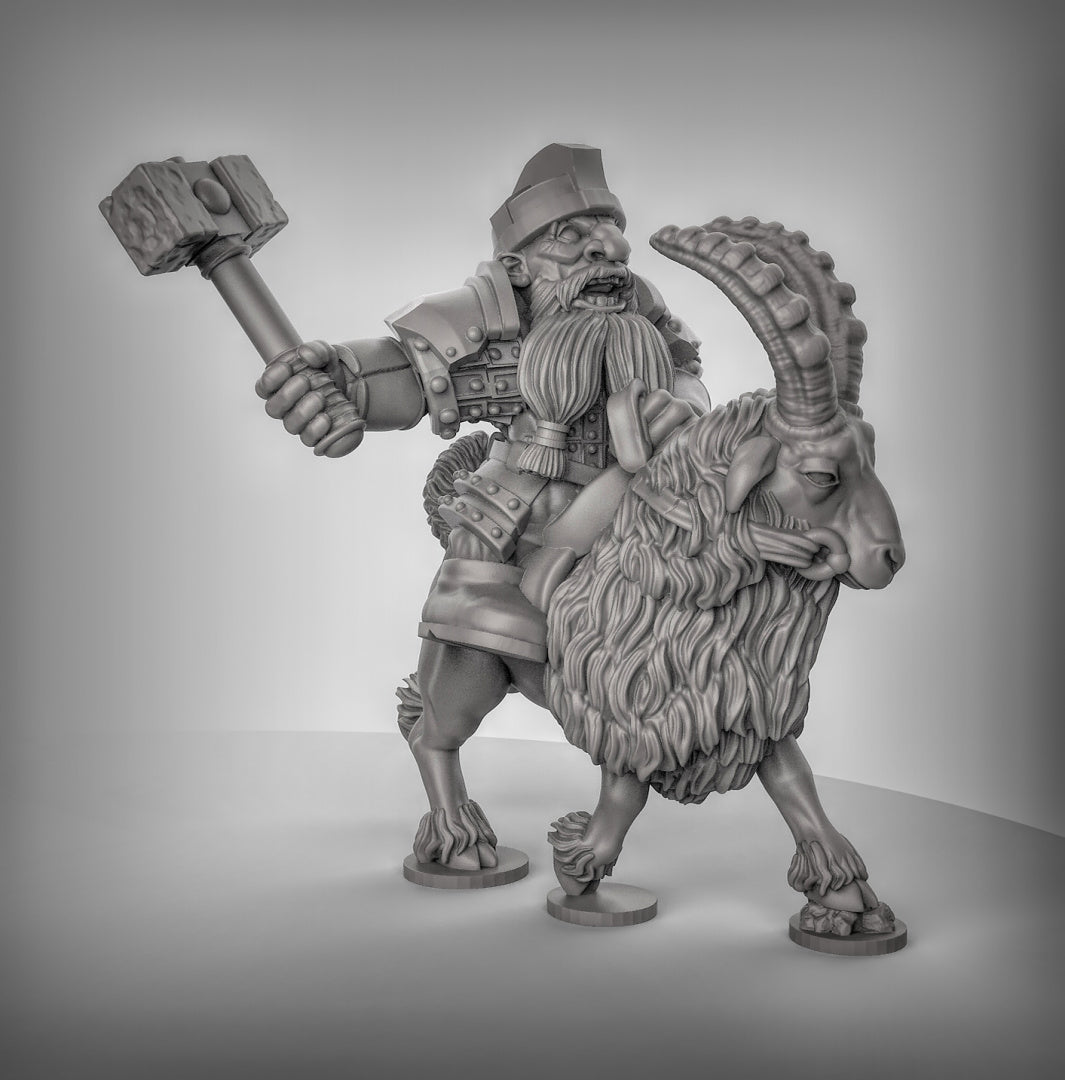 Dwarf Goat Riders - Resin 3D Miniature Model for Dungeons & Dragons & Board RPGs