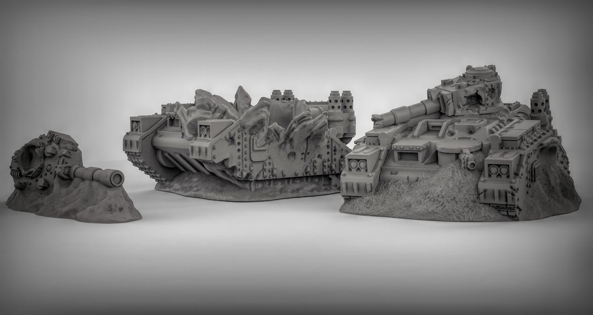 Wrecked Tanks x 3 Models - Tank Collection for 28mm Miniature Wargames & Terrain