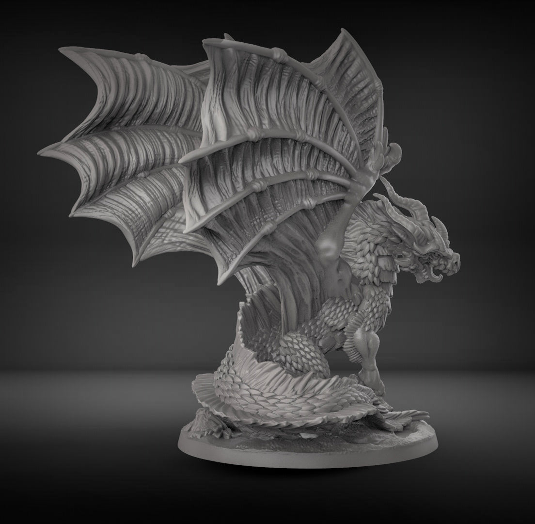 Black Dragon Resin Miniature with woodland base for DnD | Tabletop Gaming