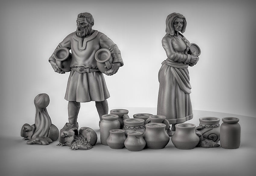 NPC's with pots Resin 3D Models for Dungeons & Dragons & Board RPGs