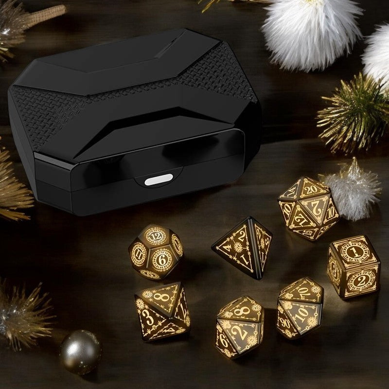 Light Up Rechargeable Dice Set For Dungeons and Dragons with USB Charging box