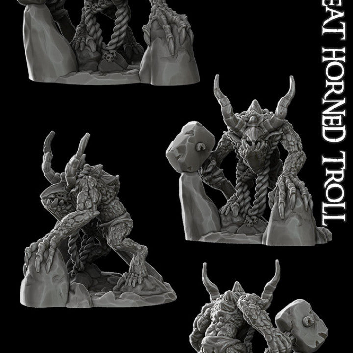 GREAT-HORNED TROLL Giant Resin 3D Printed Fantasy Miniature D&D Tabletop RPG