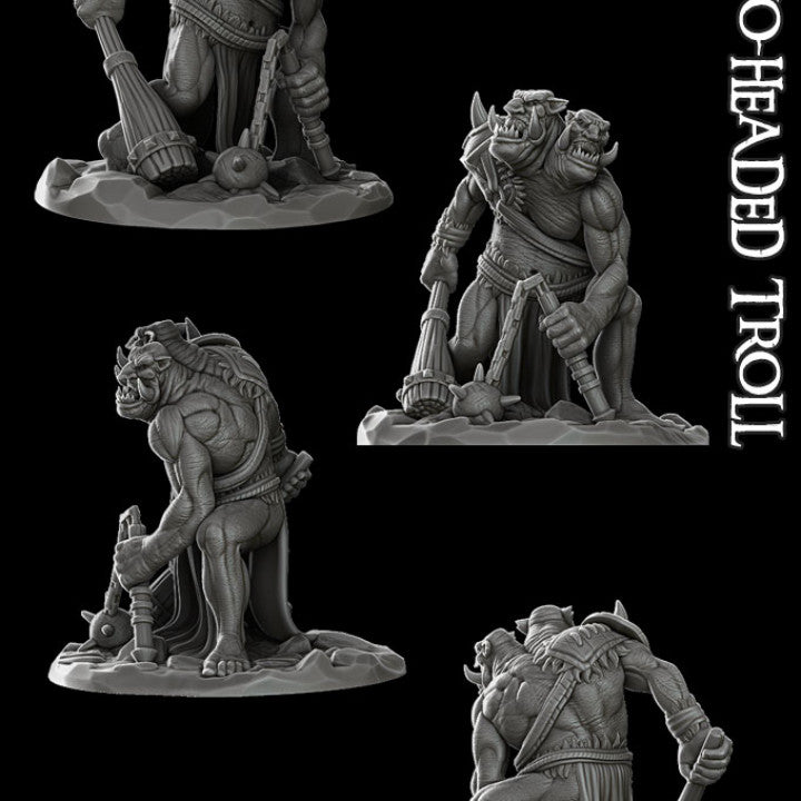 2 HEADED TROLL Giant Resin 3D Printed Fantasy Miniature D&D Tabletop RPG
