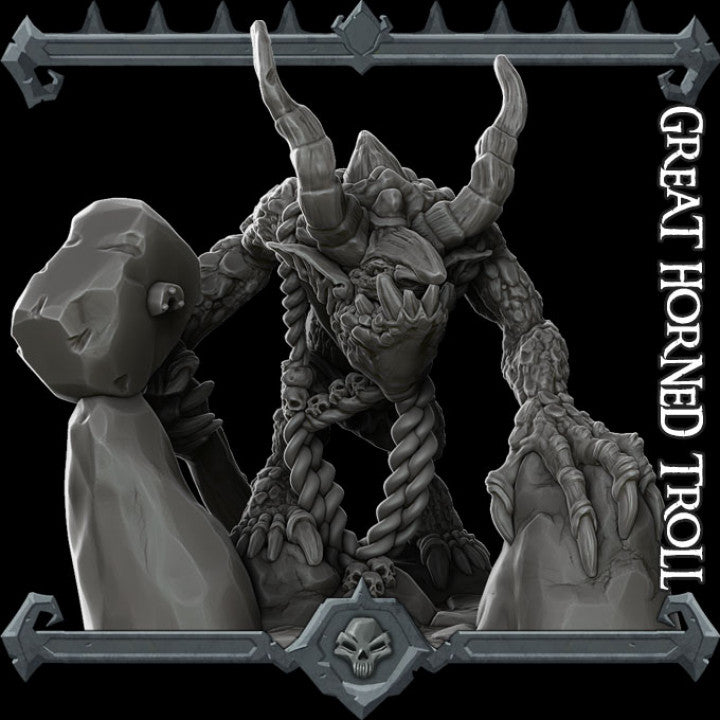 GREAT-HORNED TROLL Giant Resin 3D Printed Fantasy Miniature D&D Tabletop RPG