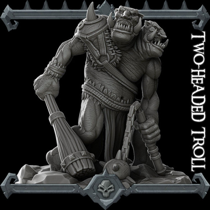 2 HEADED TROLL Giant Resin 3D Printed Fantasy Miniature D&D Tabletop RPG