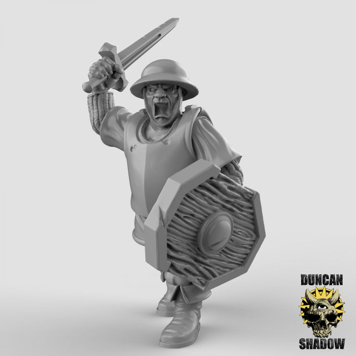 Town Guard with Sword and Shields - Resin Miniature for DnD & Warhammer | 28mm/32mm