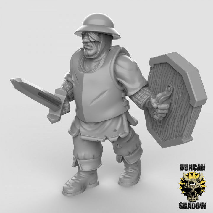 Town Guard with Sword and Shields - Resin Miniature for DnD & Warhammer | 28mm/32mm
