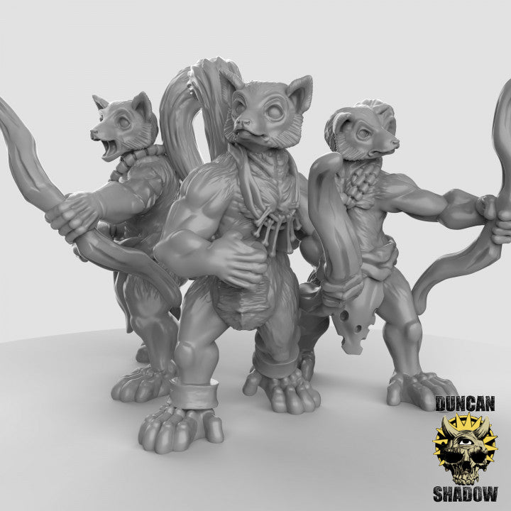 Lemur Folk with Bows - 3 Poses - Resin Miniatures for DnD & Warhammer | 28mm/32mm