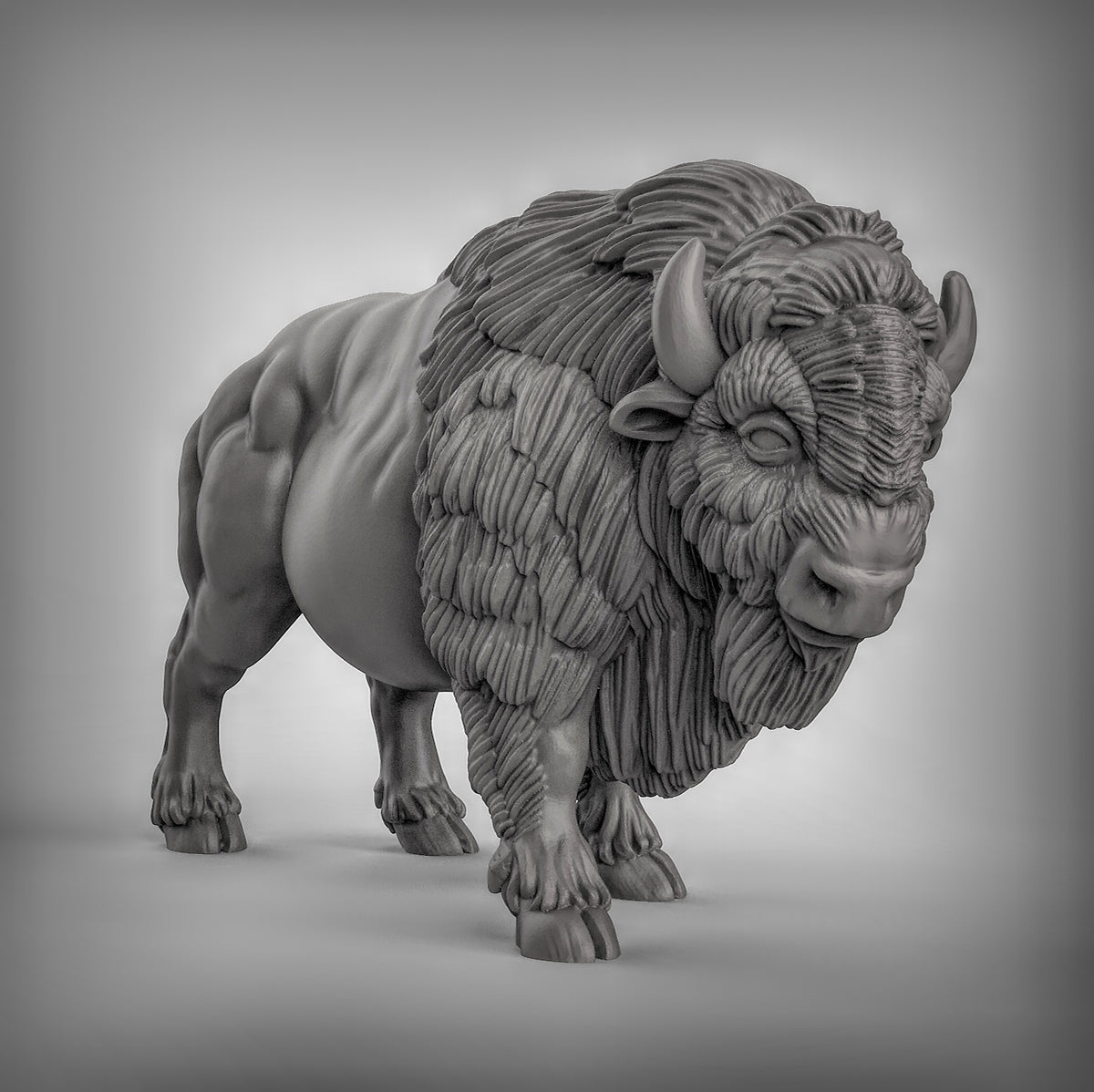 a sculpture of a bison with wings on it's back