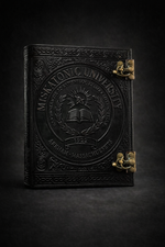 Miskatonic University Black Leather Journal – Hand‑Embossed Lovecraft Notebook with Antique Brass Double Lock | 100% Real Leather | Handmade Khadda Paper | Arkham Horror & Cthulhu RPG Gift