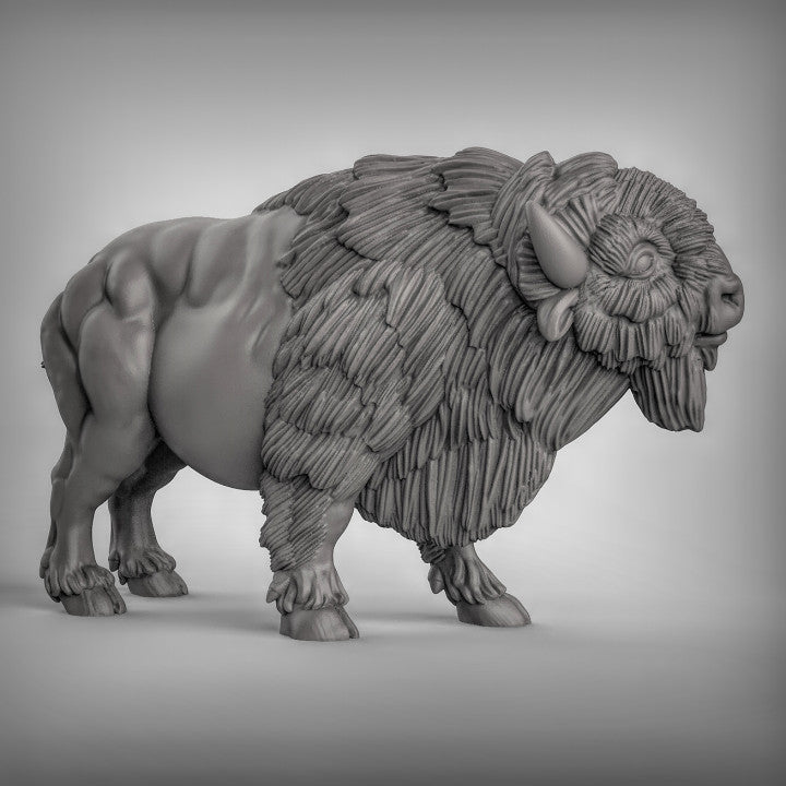 a sculpture of a bison with wings on it