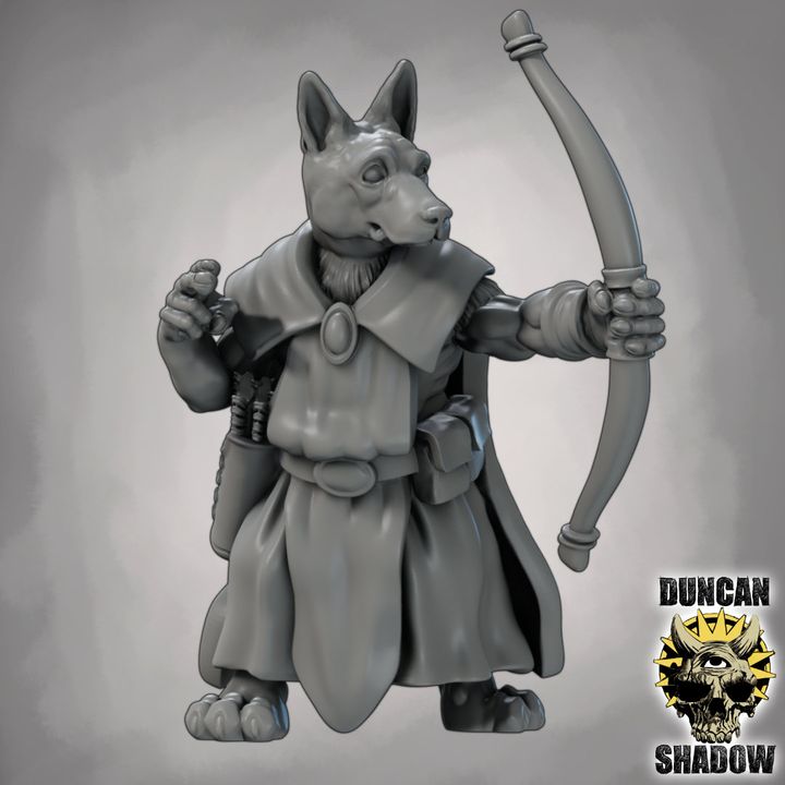Dog Folk Rangers with Bows - Resin Mini | DnD & Tabletop | 28mm