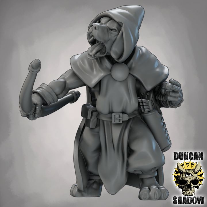 Dog Folk Rangers with Bows - Resin Mini | DnD & Tabletop | 28mm