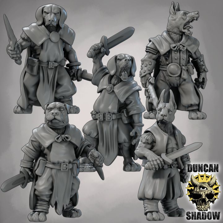 Dog Folk Rangers with Swords - Resin Mini | DnD & Tabletop | 28mm