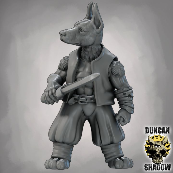 Dog Folk Rangers with Swords - Resin Mini | DnD & Tabletop | 28mm