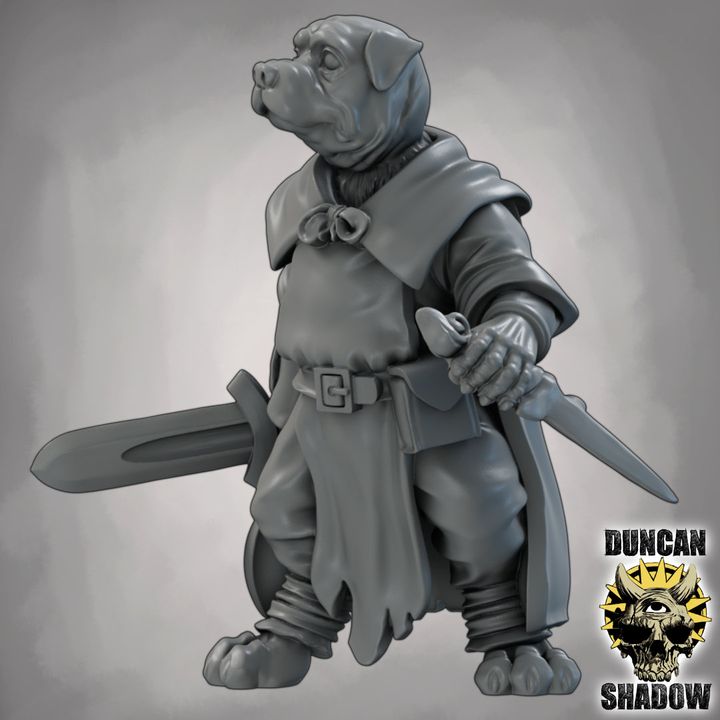 Dog Folk Rangers with Swords - Resin Mini | DnD & Tabletop | 28mm