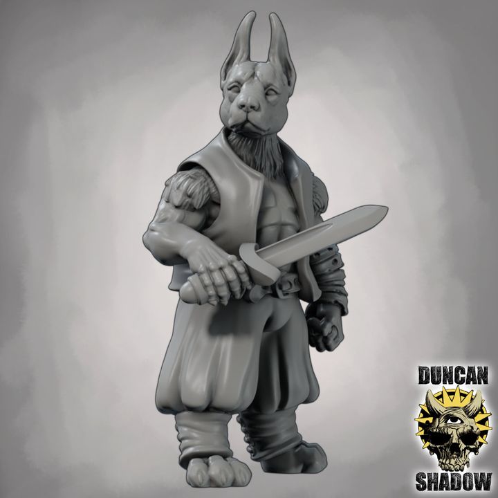 Dog Folk Rangers with Swords - Resin Mini | DnD & Tabletop | 28mm