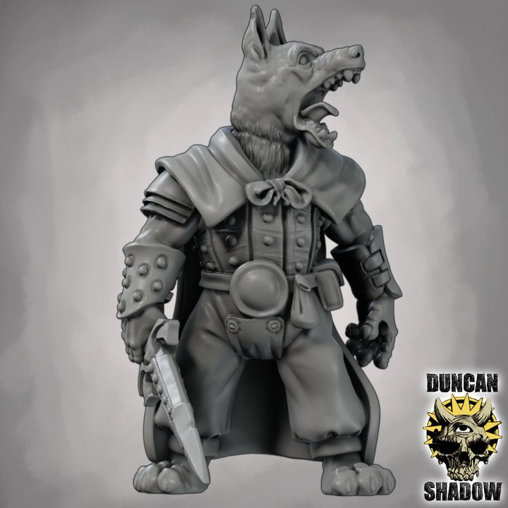 Dog Folk Rangers with Swords - Resin Mini | DnD & Tabletop | 28mm