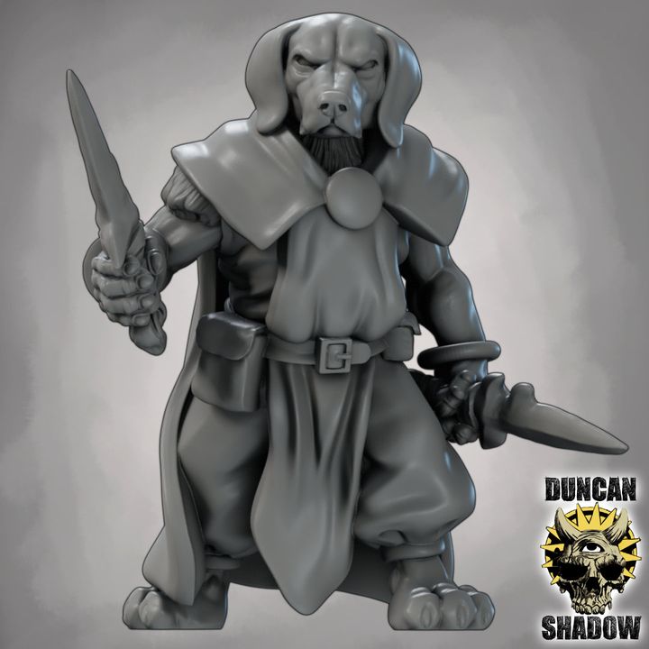 Dog Folk Rangers with Swords - Resin Mini | DnD & Tabletop | 28mm