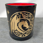 Luxury Leather Dungeons and Dragons Themed Dice Shaker Tumbler With Gold Foil Design