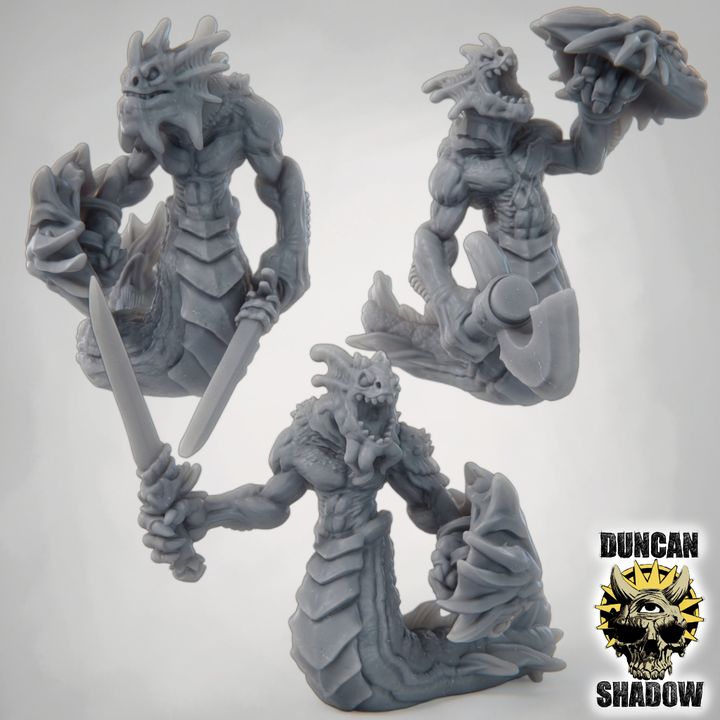Merrow with Hand Weapons and Shields | DnD Miniature | 28mm