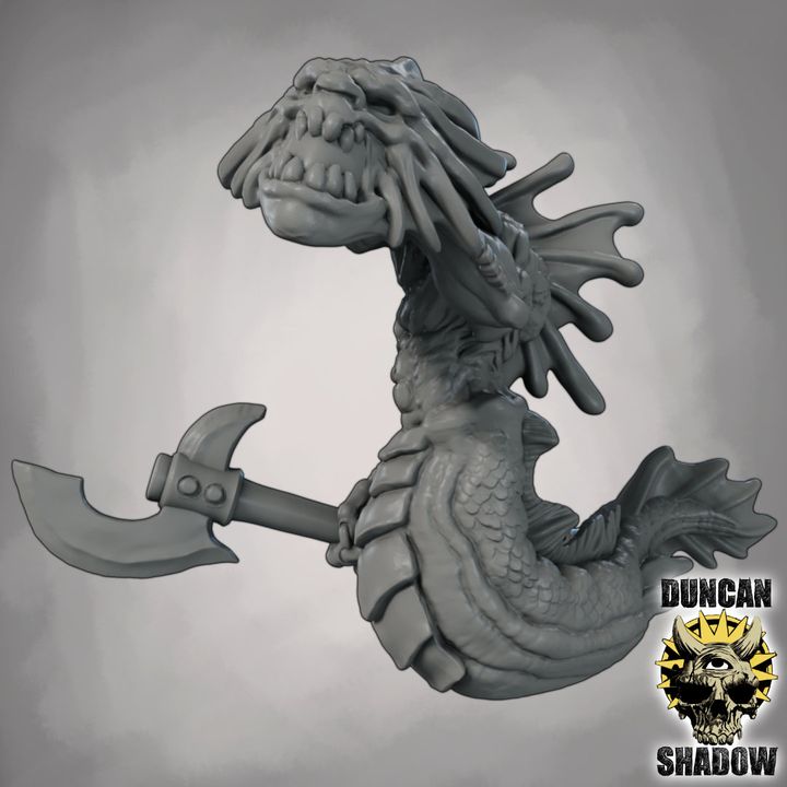 Merrow with Hand Weapons and Shields | DnD Miniature | 28mm
