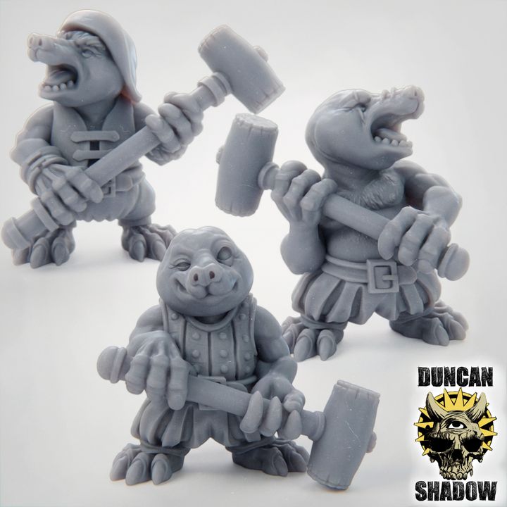 Mole Folk with Great Hammers - Resin Mini | DnD & Tabletop | 28mm