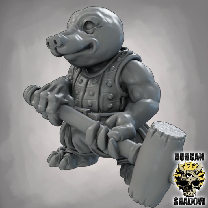 Mole Folk with Great Hammers - Resin Mini | DnD & Tabletop | 28mm