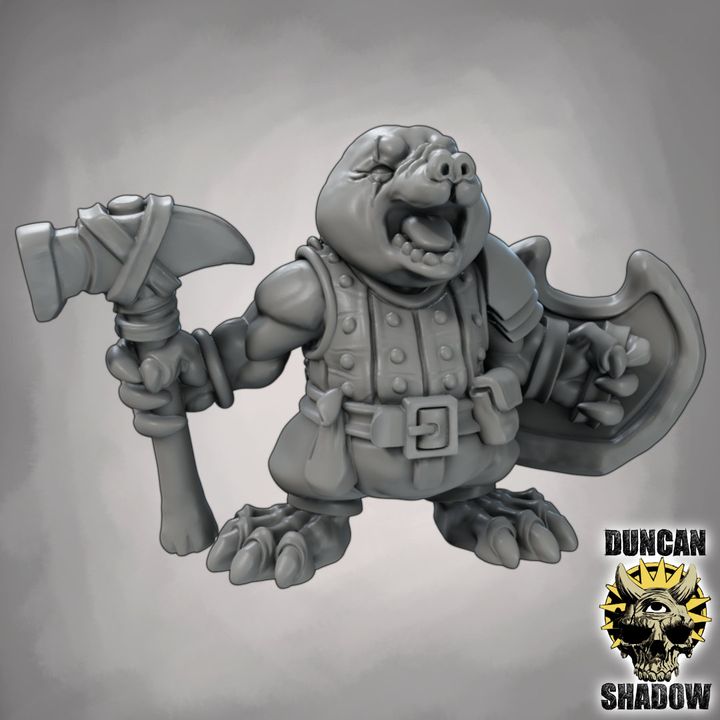 Mole Folk with Hammer and Shields - Resin Mini | DnD & Tabletop | 28mm