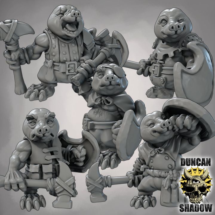 Mole Folk with Hammer and Shields - Resin Mini | DnD & Tabletop | 28mm