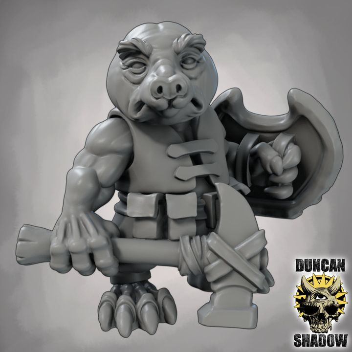 Mole Folk with Hammer and Shields - Resin Mini | DnD & Tabletop | 28mm