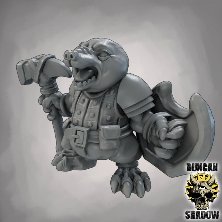 Mole Folk with Hammer and Shields - Resin Mini | DnD & Tabletop | 28mm