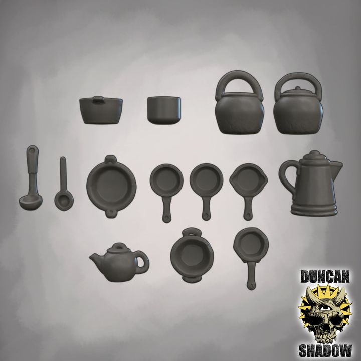 Pots and Pans Kit Bashing parts - Resin Mini | DnD & Tabletop | 28mm