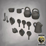 Pots and Pans Kit Bashing parts - Resin Mini | DnD & Tabletop | 28mm