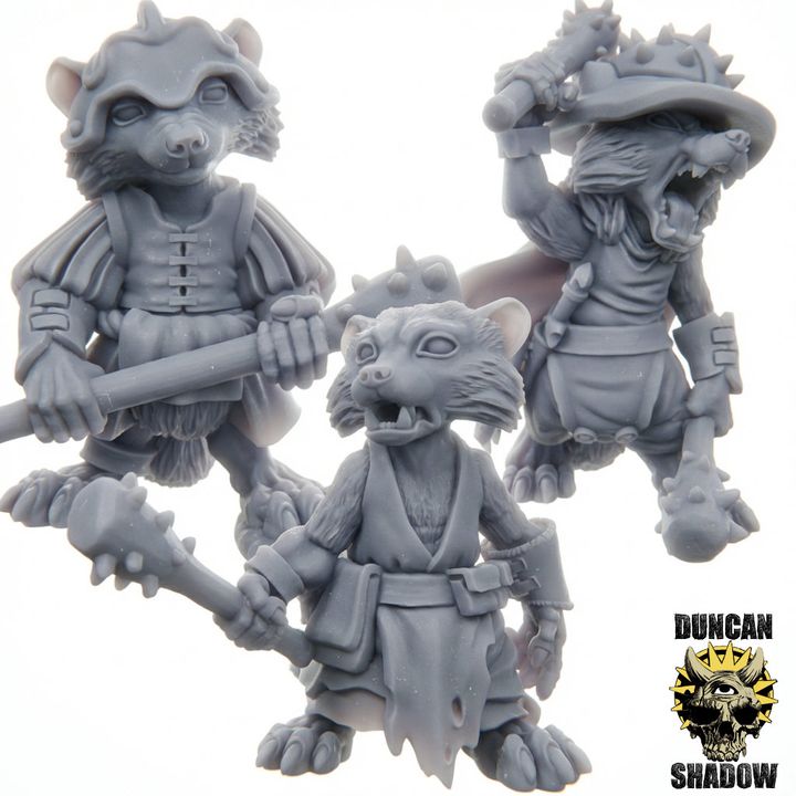 Raccoon Folk with Clubs - Resin Mini | DnD & Tabletop | 28mm