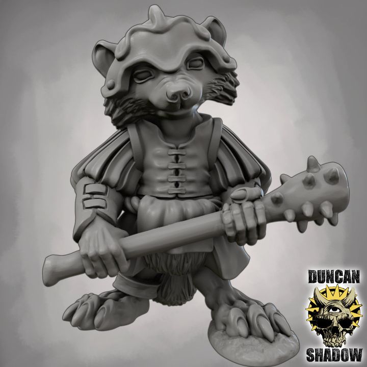 Raccoon Folk with Clubs - Resin Mini | DnD & Tabletop | 28mm