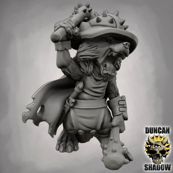 Raccoon Folk with Clubs - Resin Mini | DnD & Tabletop | 28mm