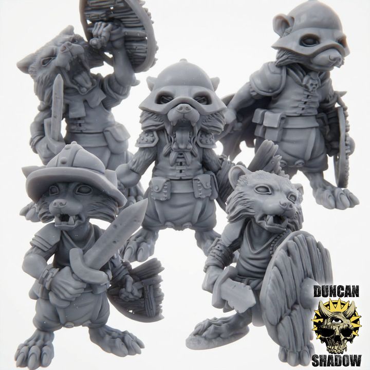 Raccoon Folk with Swords - Resin Mini | DnD & Tabletop | 28mm