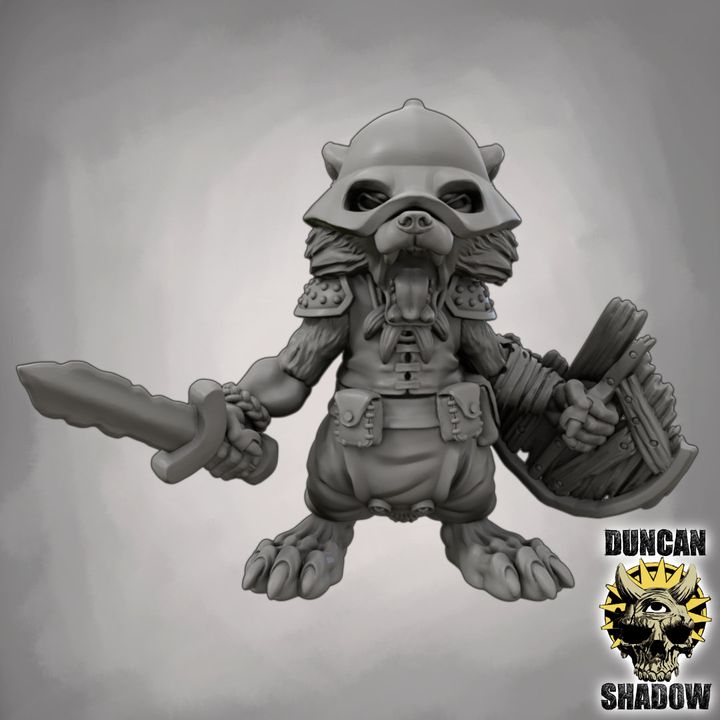 Raccoon Folk with Swords - Resin Mini | DnD & Tabletop | 28mm