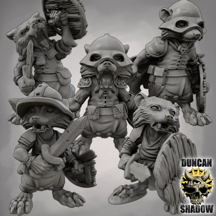 Raccoon Folk with Swords - Resin Mini | DnD & Tabletop | 28mm