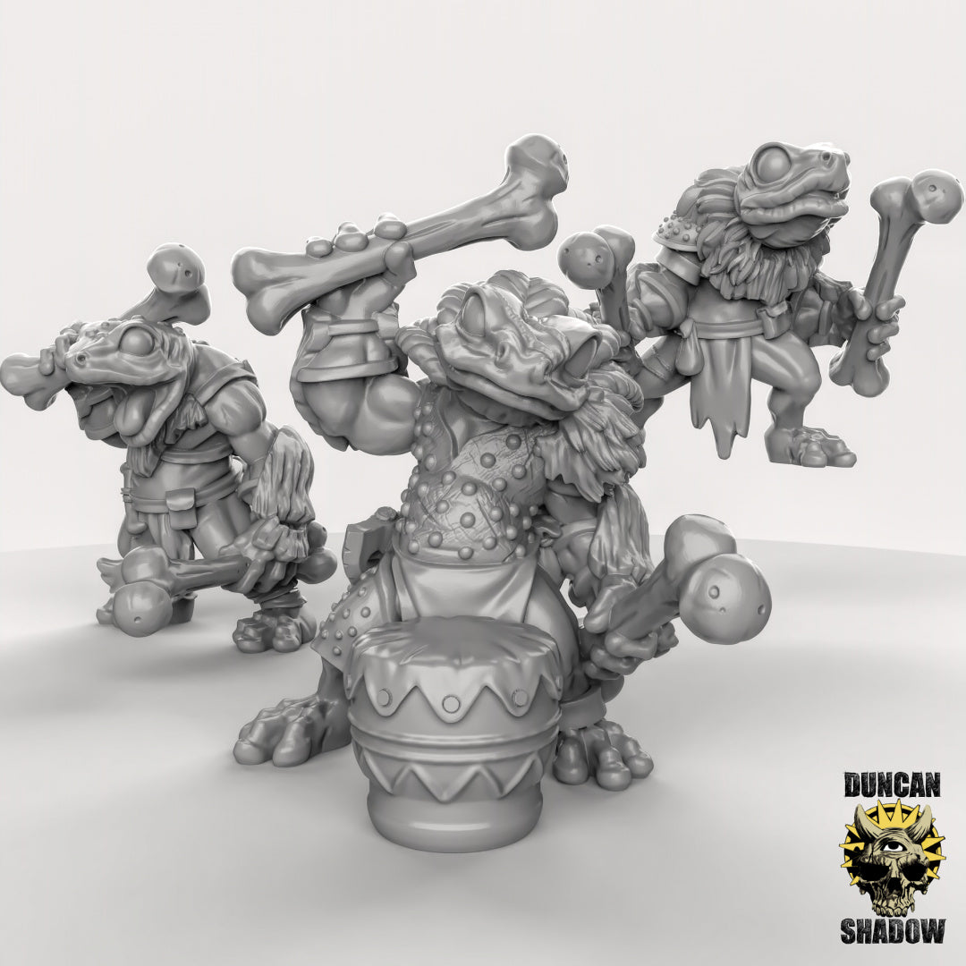 Frog Folk with Bone Weapons and Drum Resin Miniature for DnD | Tabletop Gaming