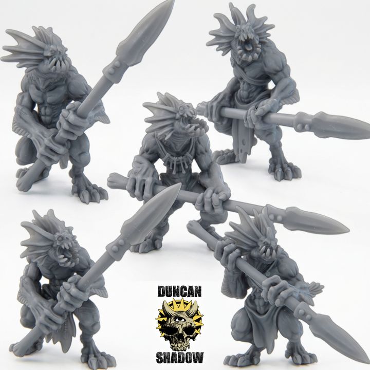 Sahuagin with Spears - Resin Mini | DnD & Tabletop | 28mm