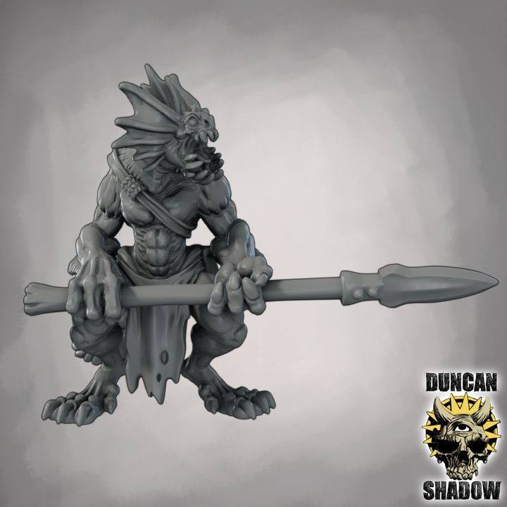 Sahuagin with Spears - Resin Mini | DnD & Tabletop | 28mm