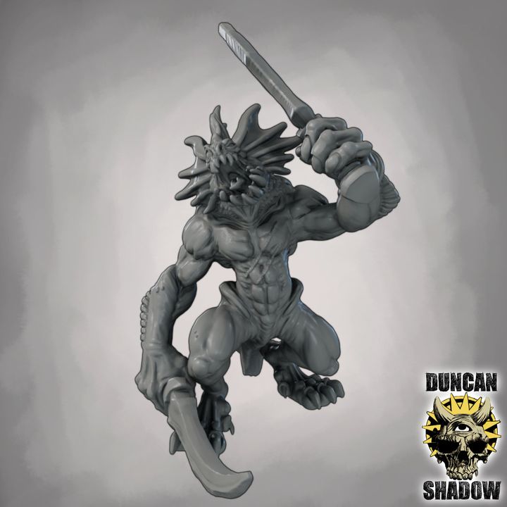 Sahuagin with Swords - Resin Mini | DnD & Tabletop | 28mm