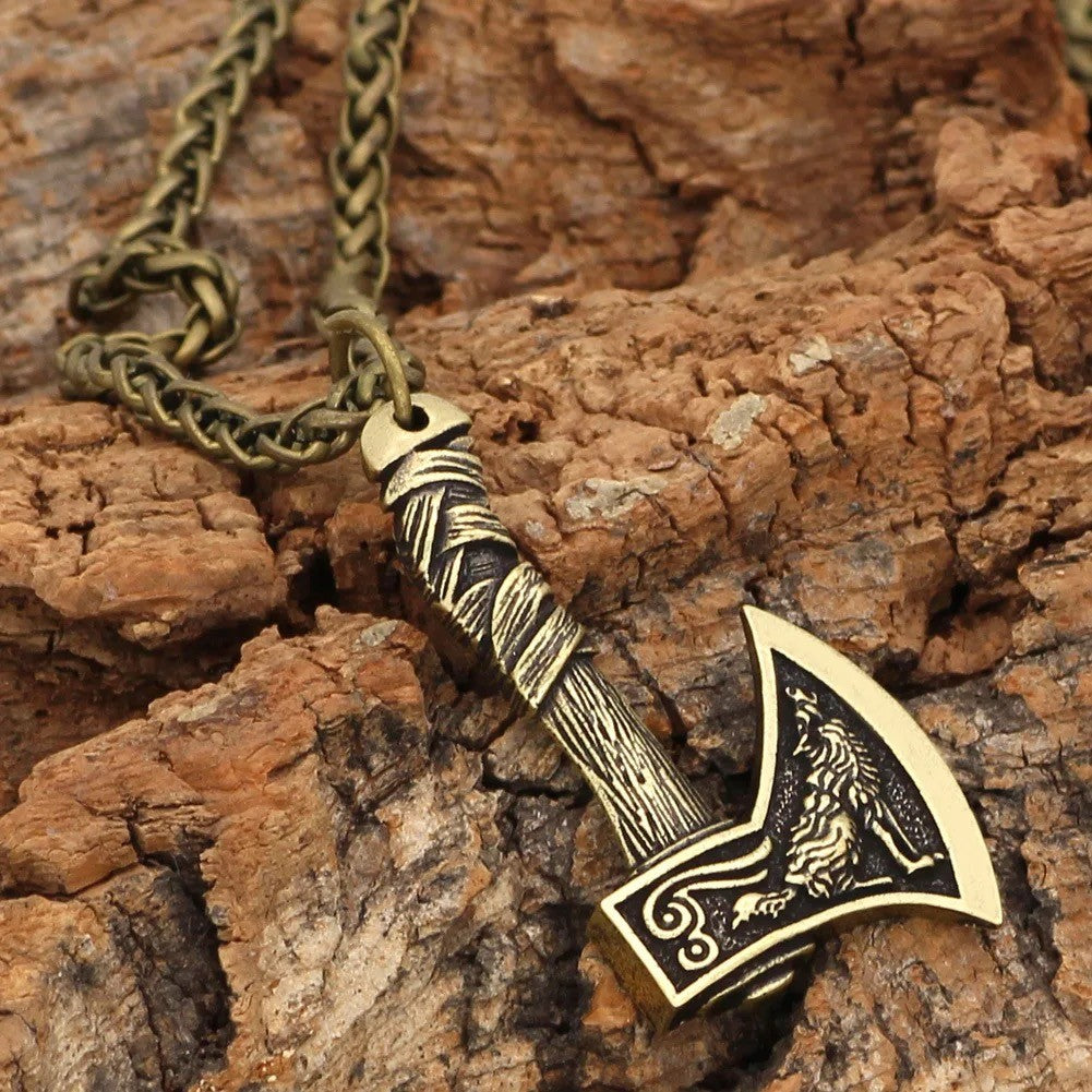 Viking Wolf and Raven Pendant Necklace Chain