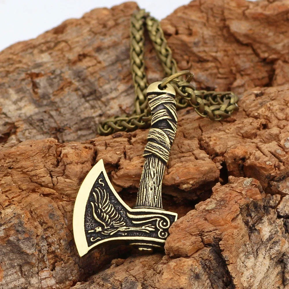 Viking Wolf and Raven Pendant Necklace Chain