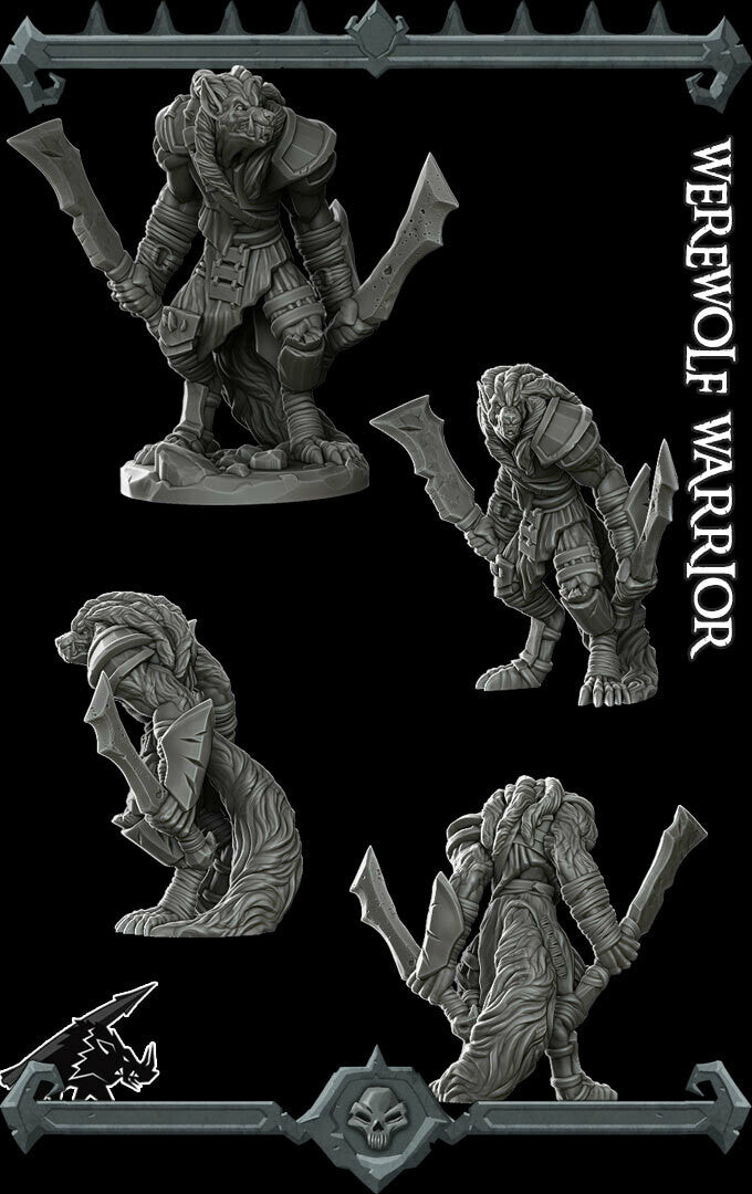 WEREWOLF WARRIOR - Miniature | All Sizes | Dungeons and Dragons | Pathfinder | War Gaming